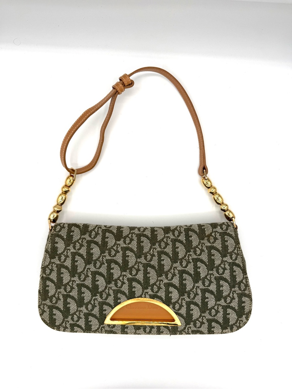 Dior Olive Green Diorissimo Canvas Pearl Malice Bag